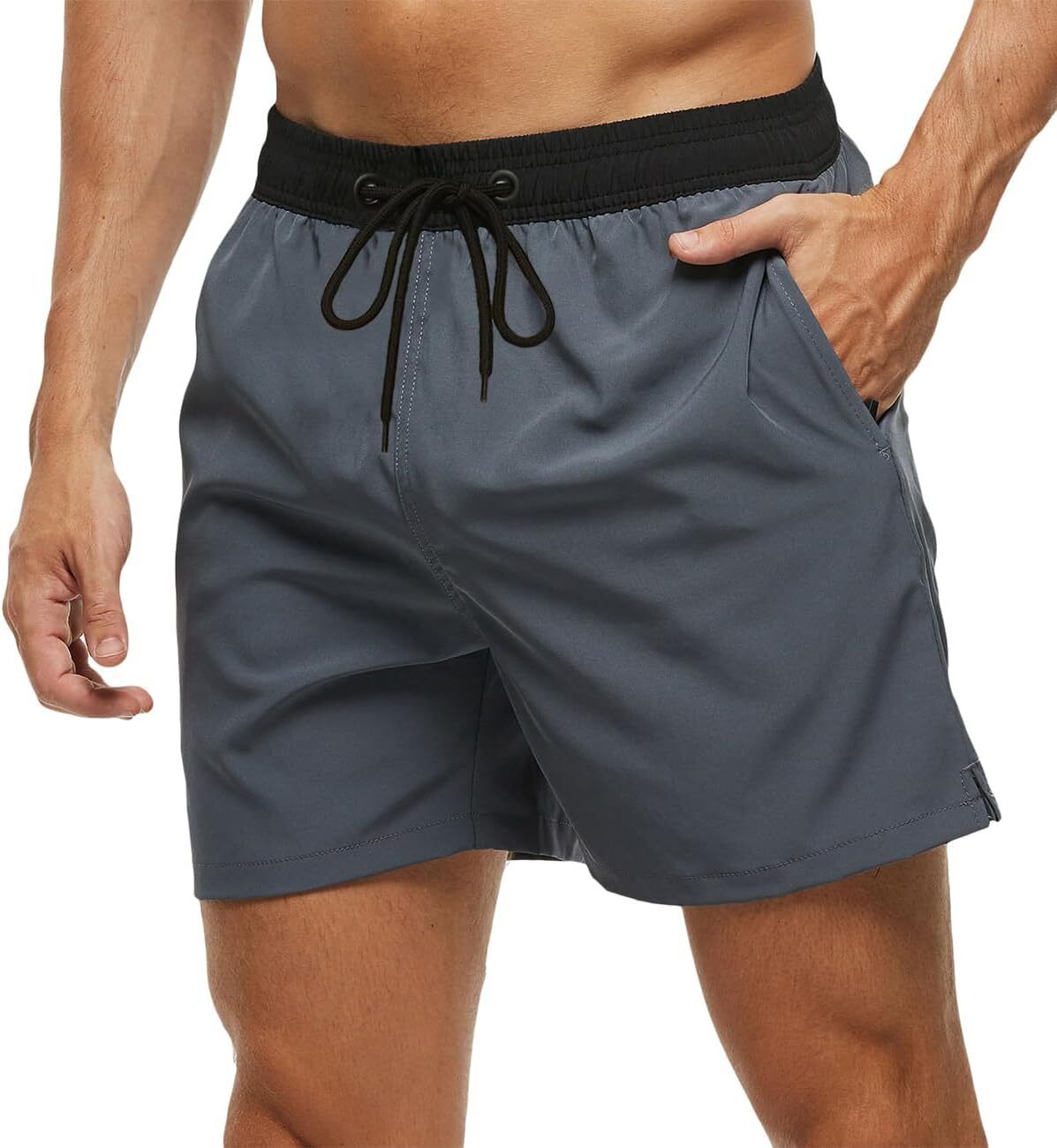 Men's Quick-Dry Swim Trunks, Beach Shorts with Zipper Pockets & Mesh Lining - Picture 34 of 54