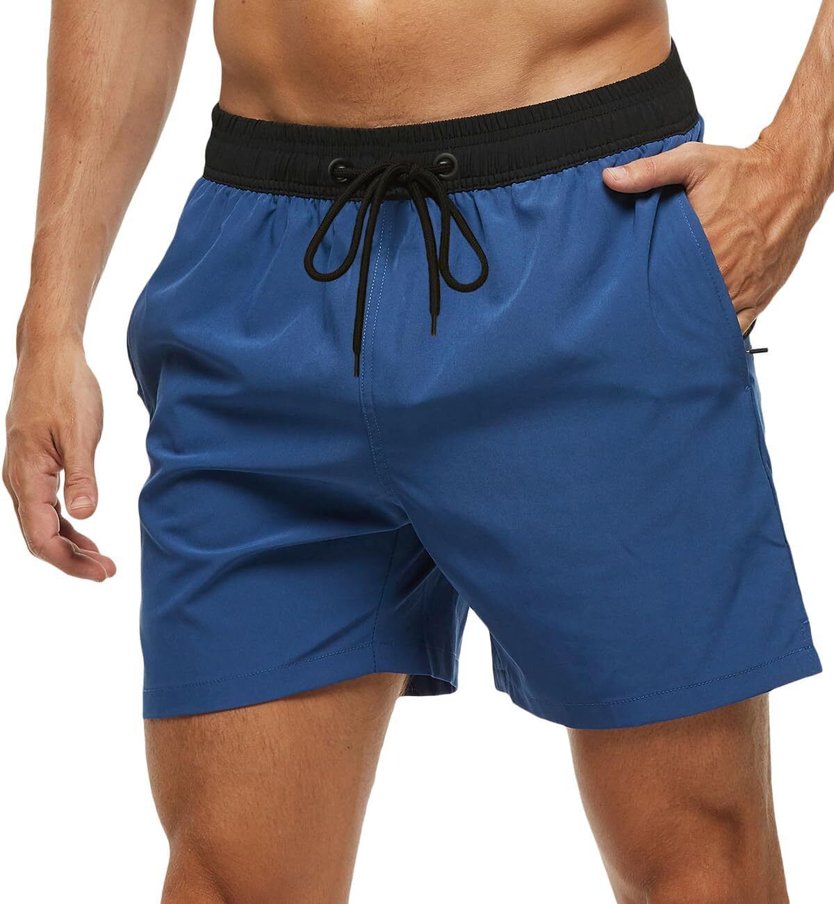 Men's Quick-Dry Swim Trunks, Beach Shorts with Zipper Pockets & Mesh Lining - Picture 36 of 54