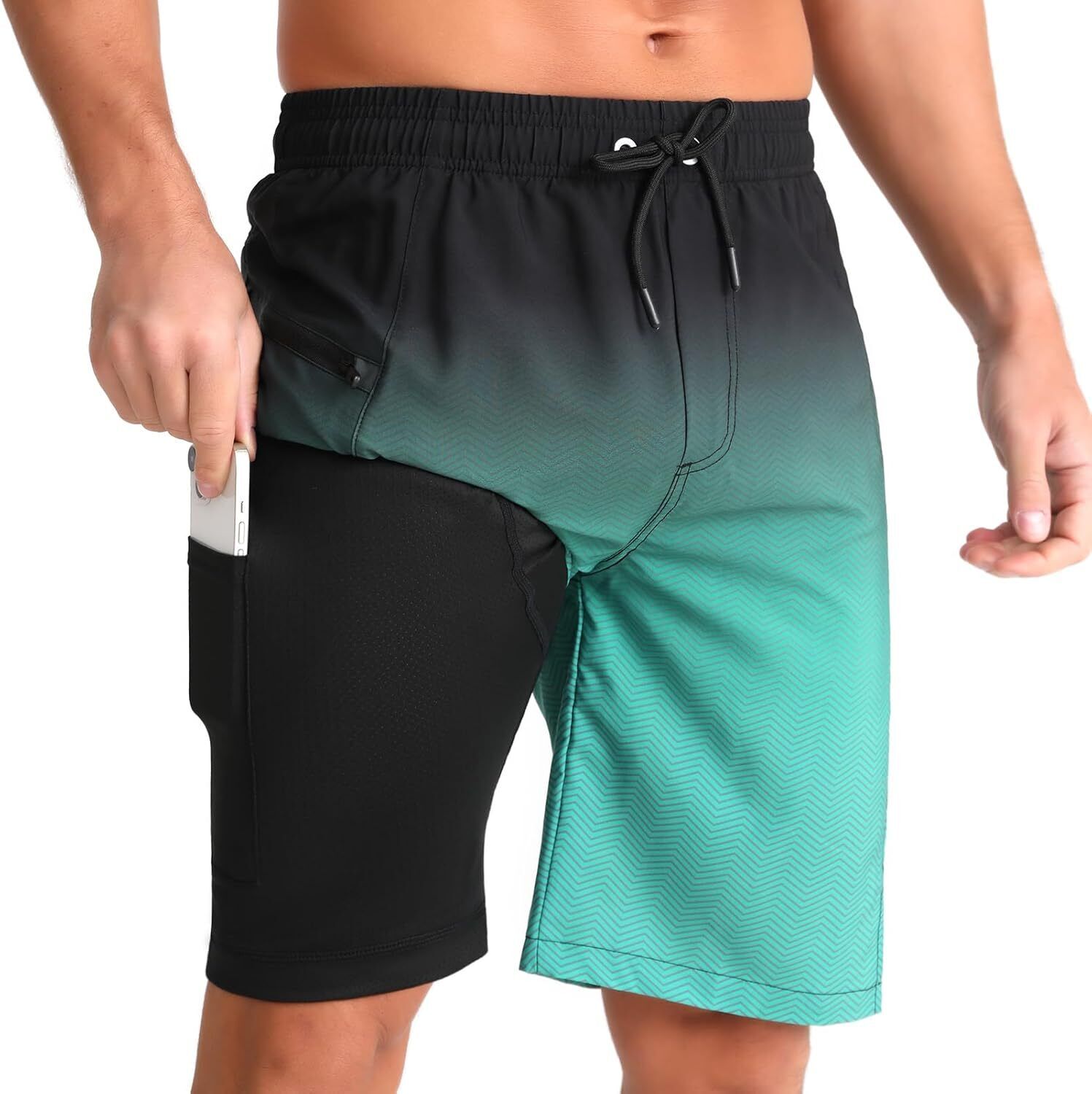 Men's Quick Dry Swim Shorts with Compression Liner Zipper Pockets 9" Inseam - Picture 20 of 31