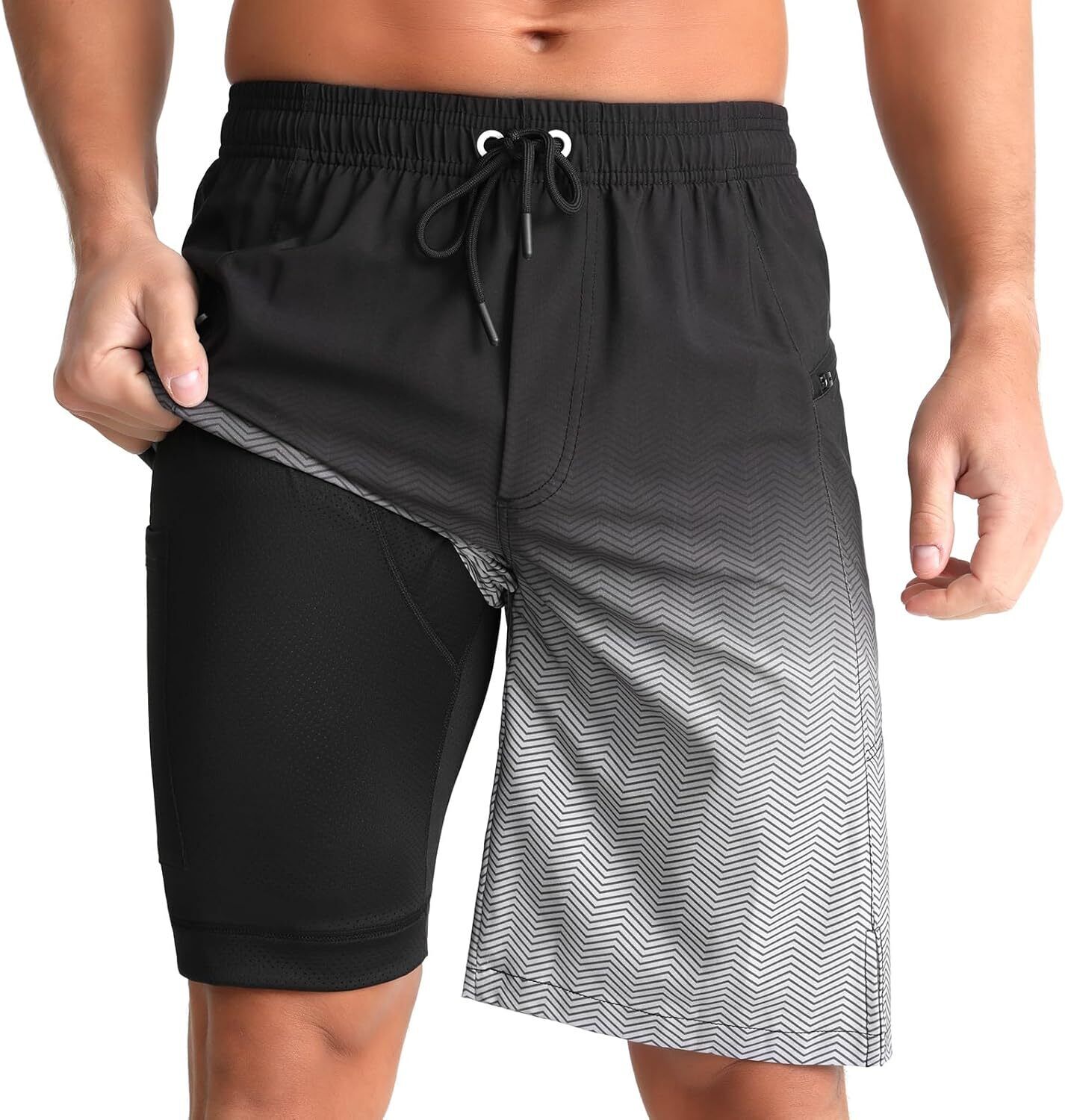 Men's Quick Dry Swim Shorts with Compression Liner Zipper Pockets 9" Inseam - Picture 21 of 31