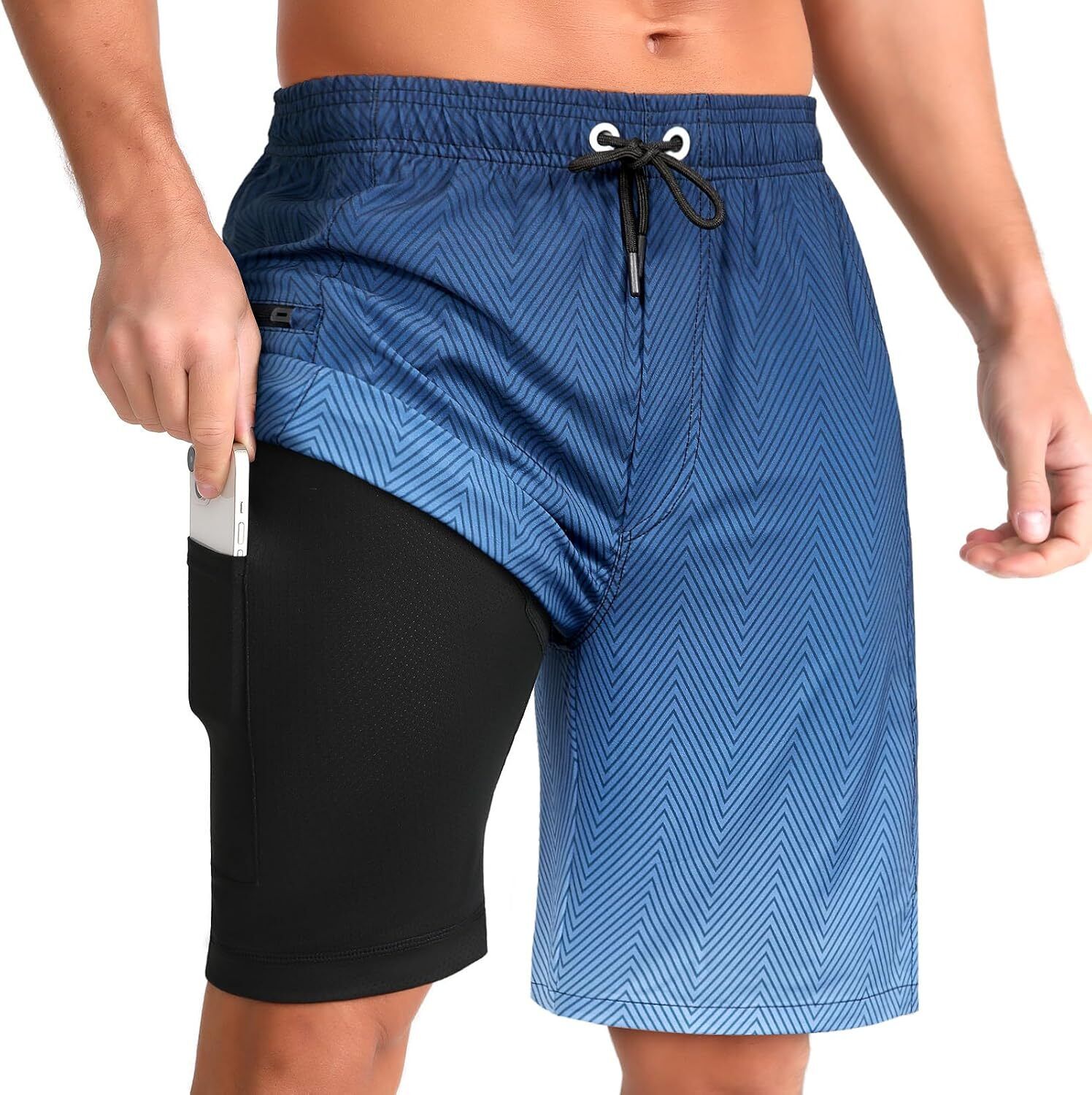 Men's Quick Dry Swim Shorts with Compression Liner Zipper Pockets 9" Inseam - Picture 23 of 31