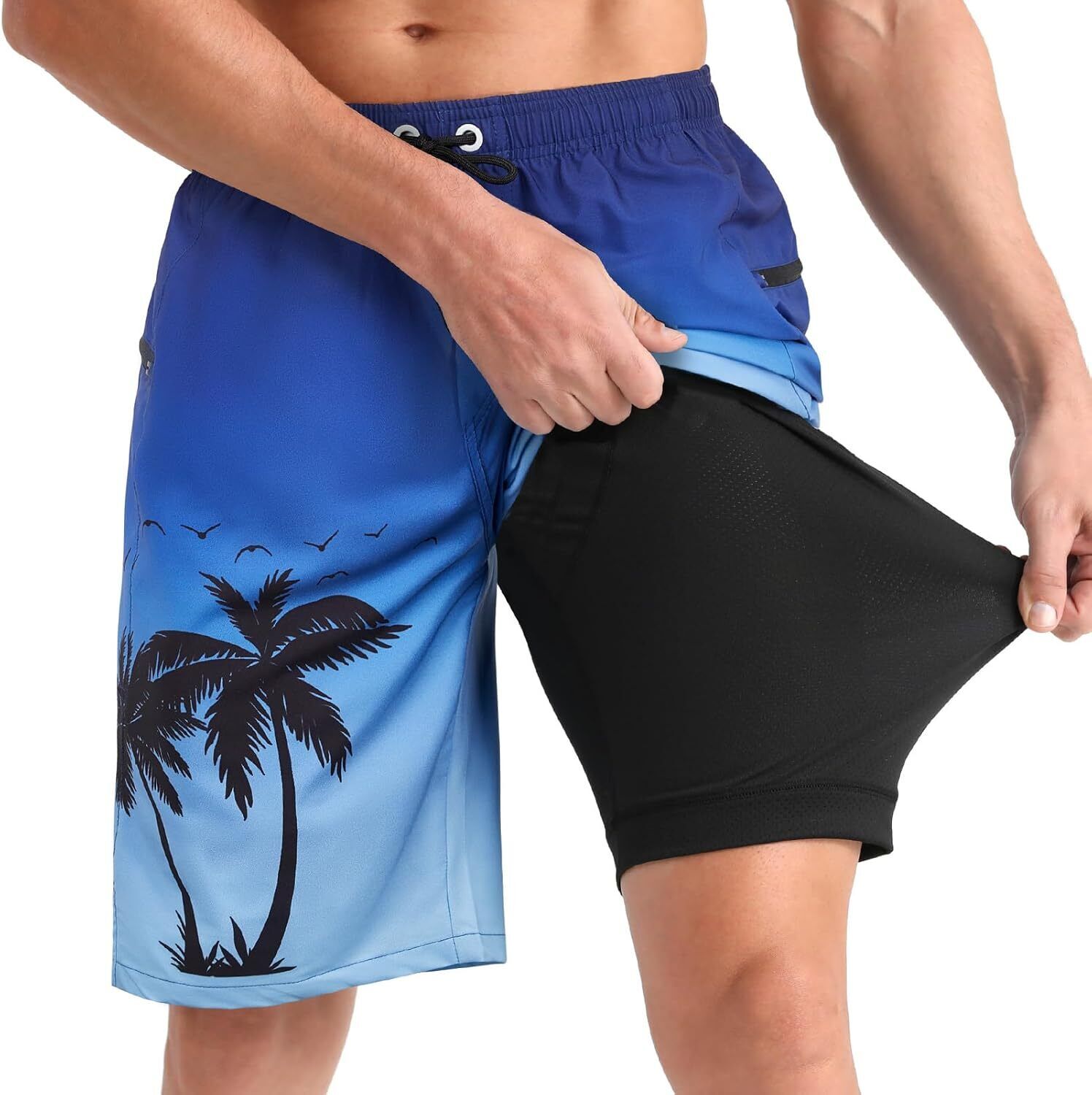 Men's Quick Dry Swim Shorts with Compression Liner Zipper Pockets 9" Inseam - Picture 25 of 31