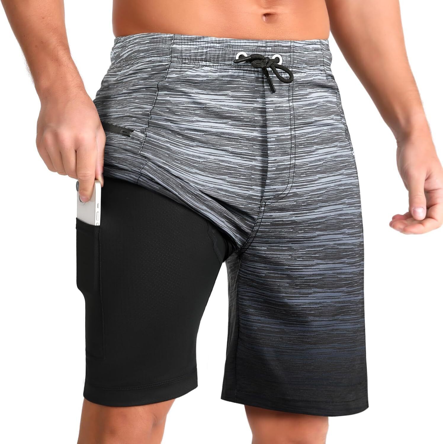 Men's Quick Dry Swim Shorts with Compression Liner Zipper Pockets 9" Inseam - Picture 27 of 31