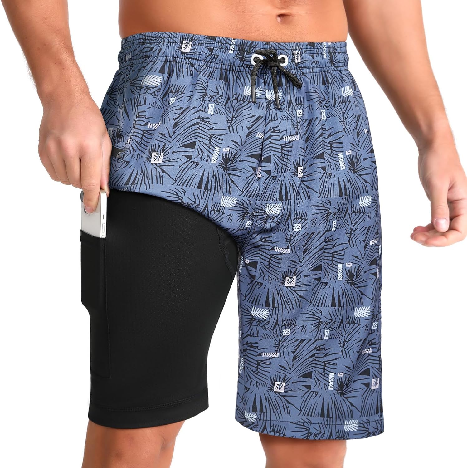 Men's Quick Dry Swim Shorts with Compression Liner Zipper Pockets 9" Inseam - Picture 28 of 31