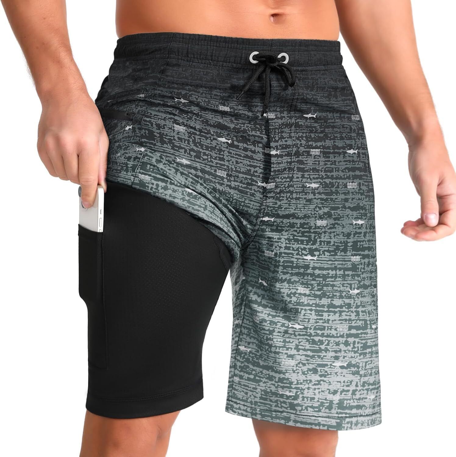 Men's Quick Dry Swim Shorts with Compression Liner Zipper Pockets 9" Inseam - Picture 29 of 31