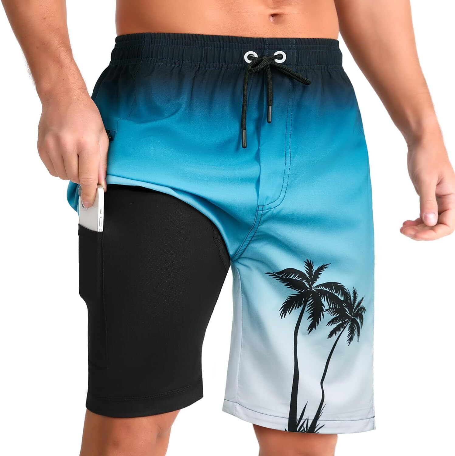 Men's Quick Dry Swim Shorts with Compression Liner Zipper Pockets 9" Inseam - Picture 30 of 31