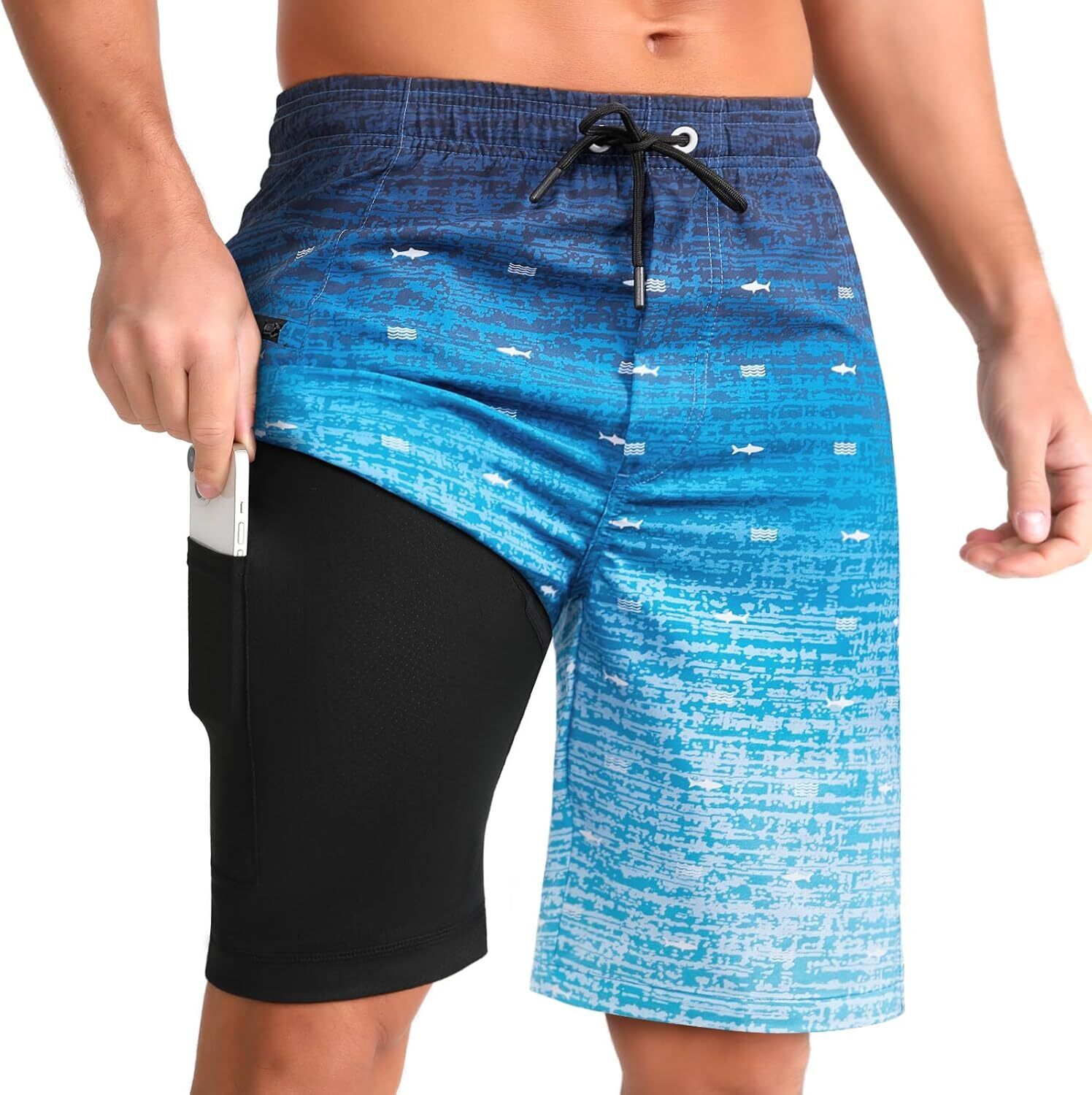 Men's Quick Dry Swim Shorts with Compression Liner Zipper Pockets 9" Inseam - Picture 31 of 31