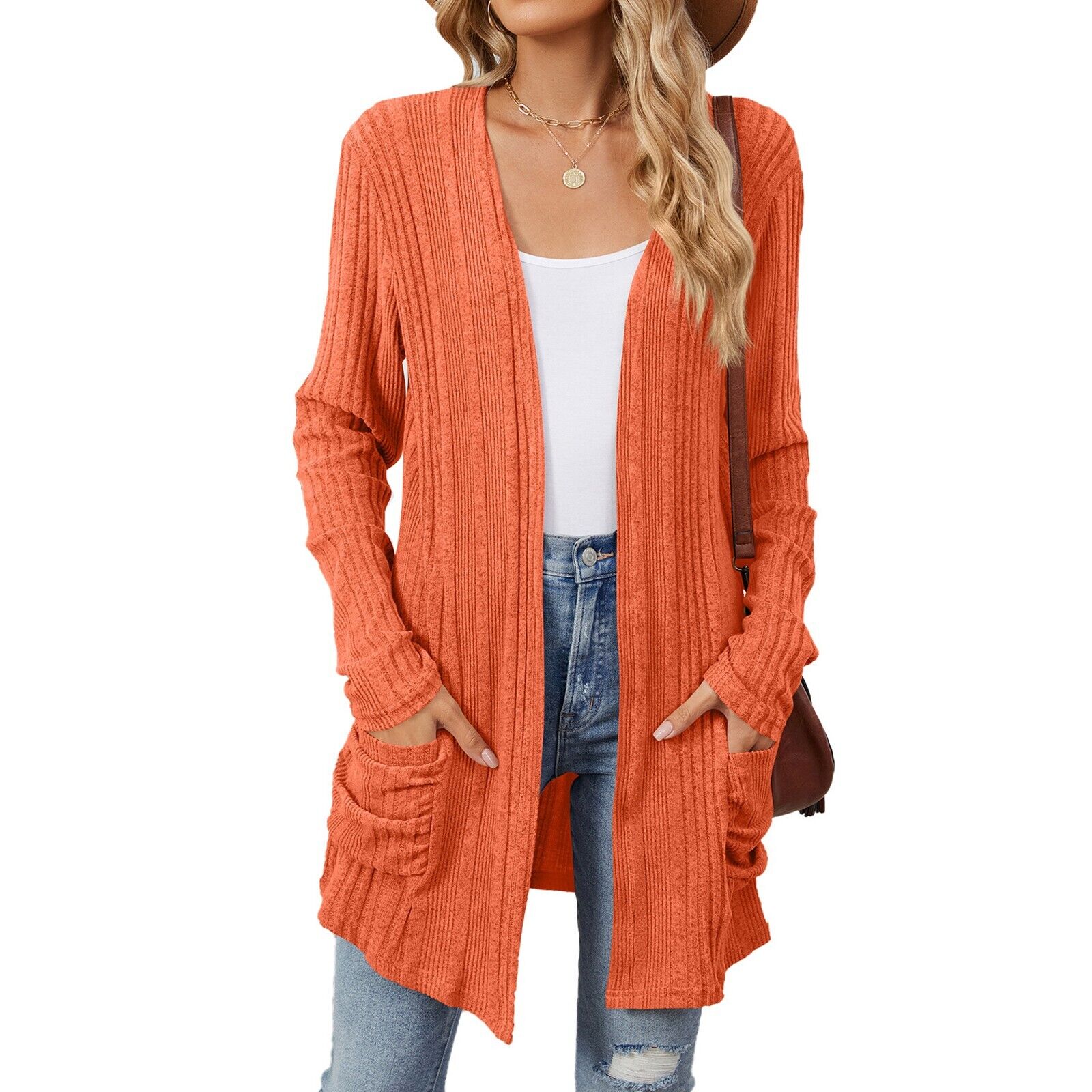 Womens Open Front Fly Away Cardigan Sweater Long Sleeve with Pockets Loose Drape - Picture 33 of 36