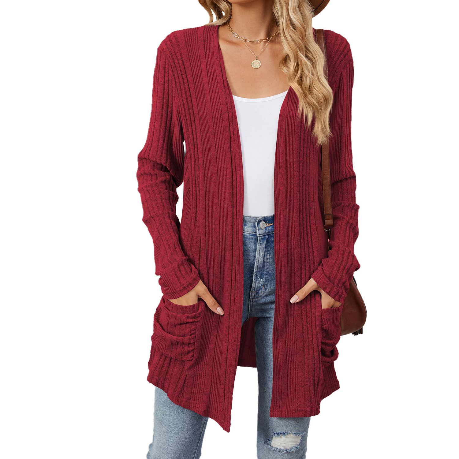 Womens Open Front Fly Away Cardigan Sweater Long Sleeve with Pockets Loose Drape - Picture 34 of 36