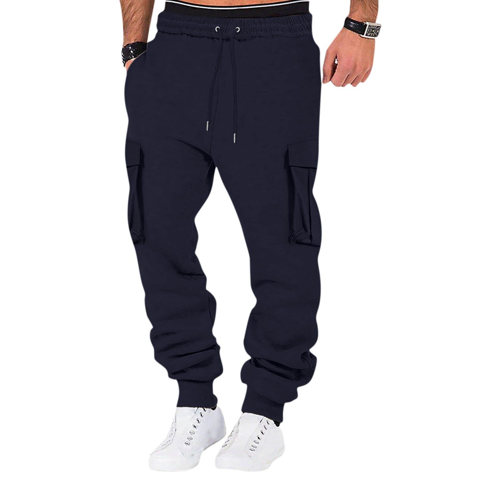 Men Sweatpant Stretch Elastic Waist Jogger Pants Drawstring Trousers with Pocket - Picture 38 of 58