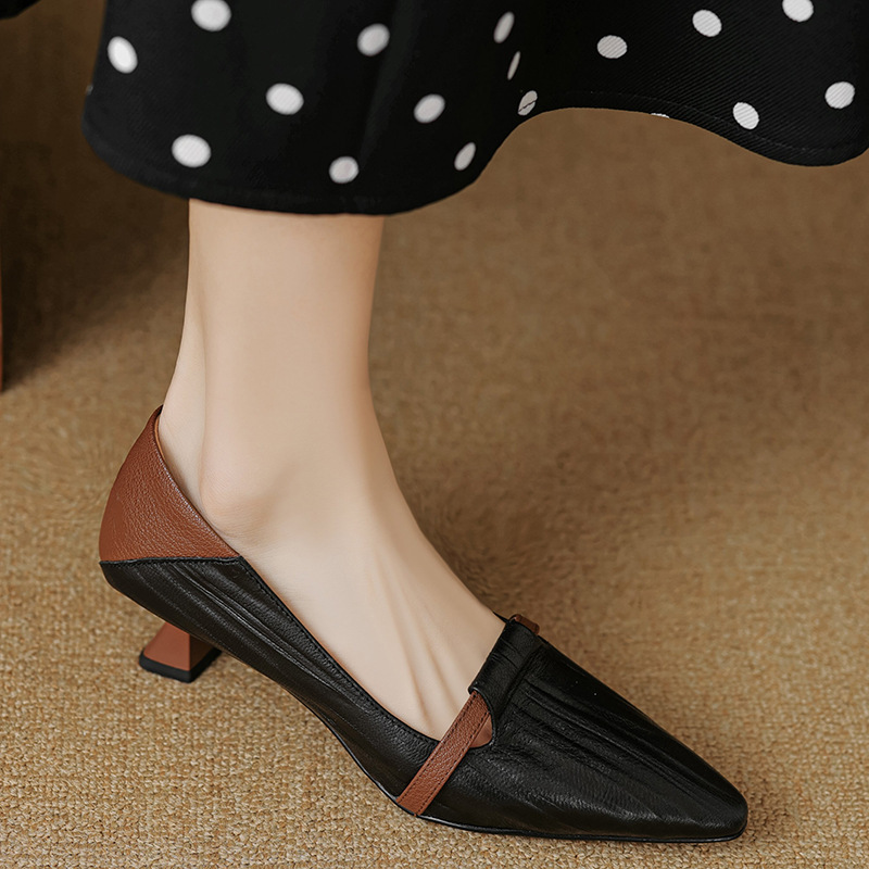 Women's French Kitten Heels Thin Heel Pump Pointed Toe Shoes Office OL Slip On - Picture 14 of 16