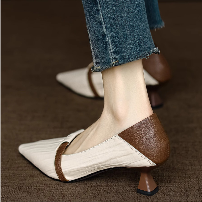 Women's French Kitten Heels Thin Heel Pump Pointed Toe Shoes Office OL Slip On - Picture 15 of 16
