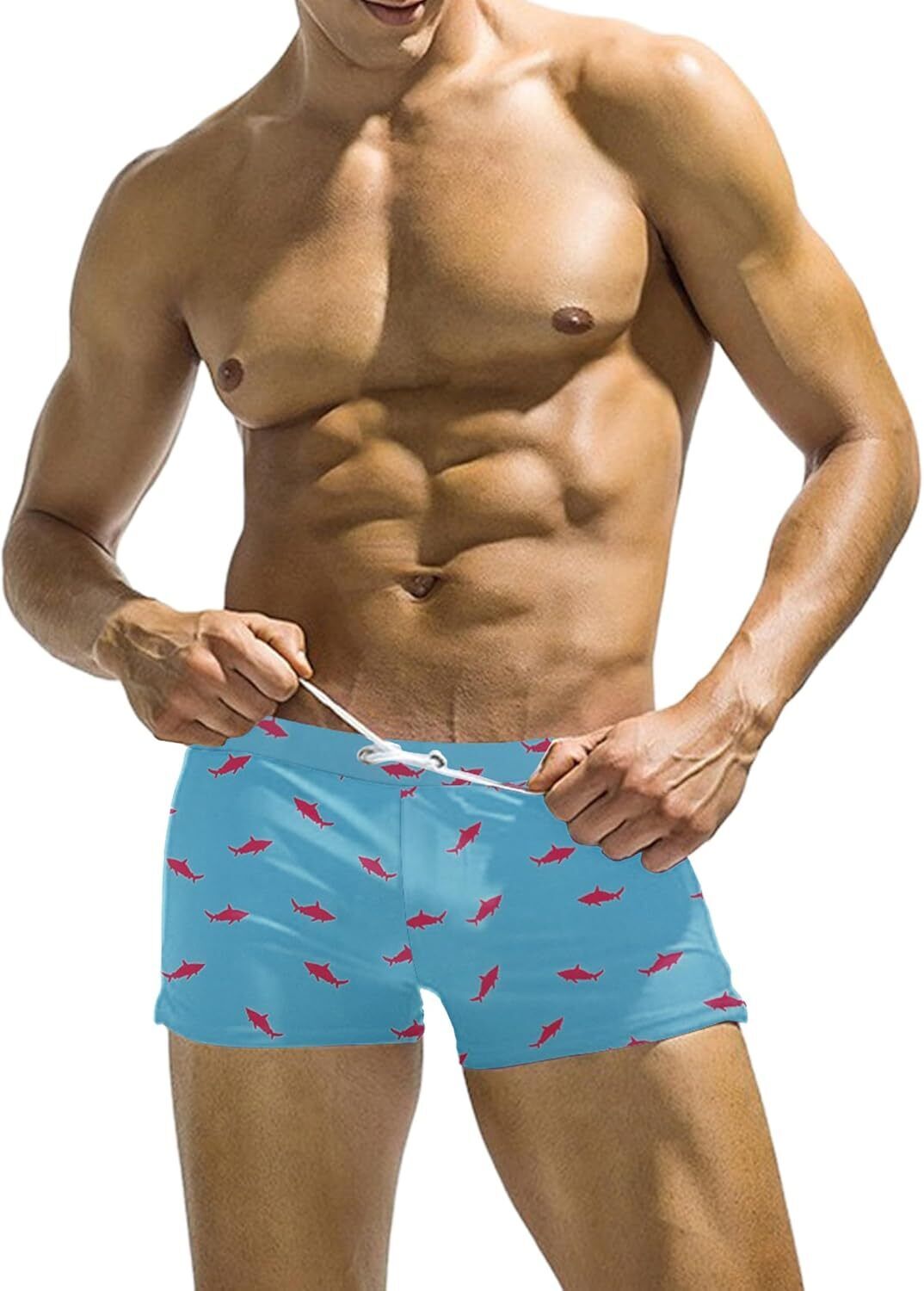Men's Square Leg Swim Briefs, Printed Athletic Swimwear Bathing Suit, Swimming T - Picture 27 of 51