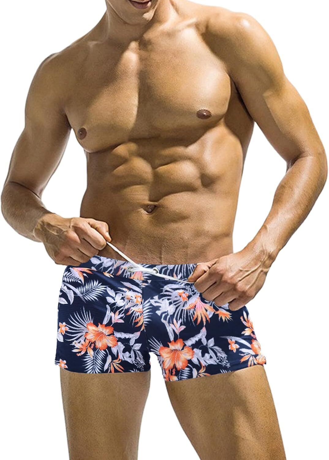 Men's Square Leg Swim Briefs, Printed Athletic Swimwear Bathing Suit, Swimming T - Picture 28 of 51