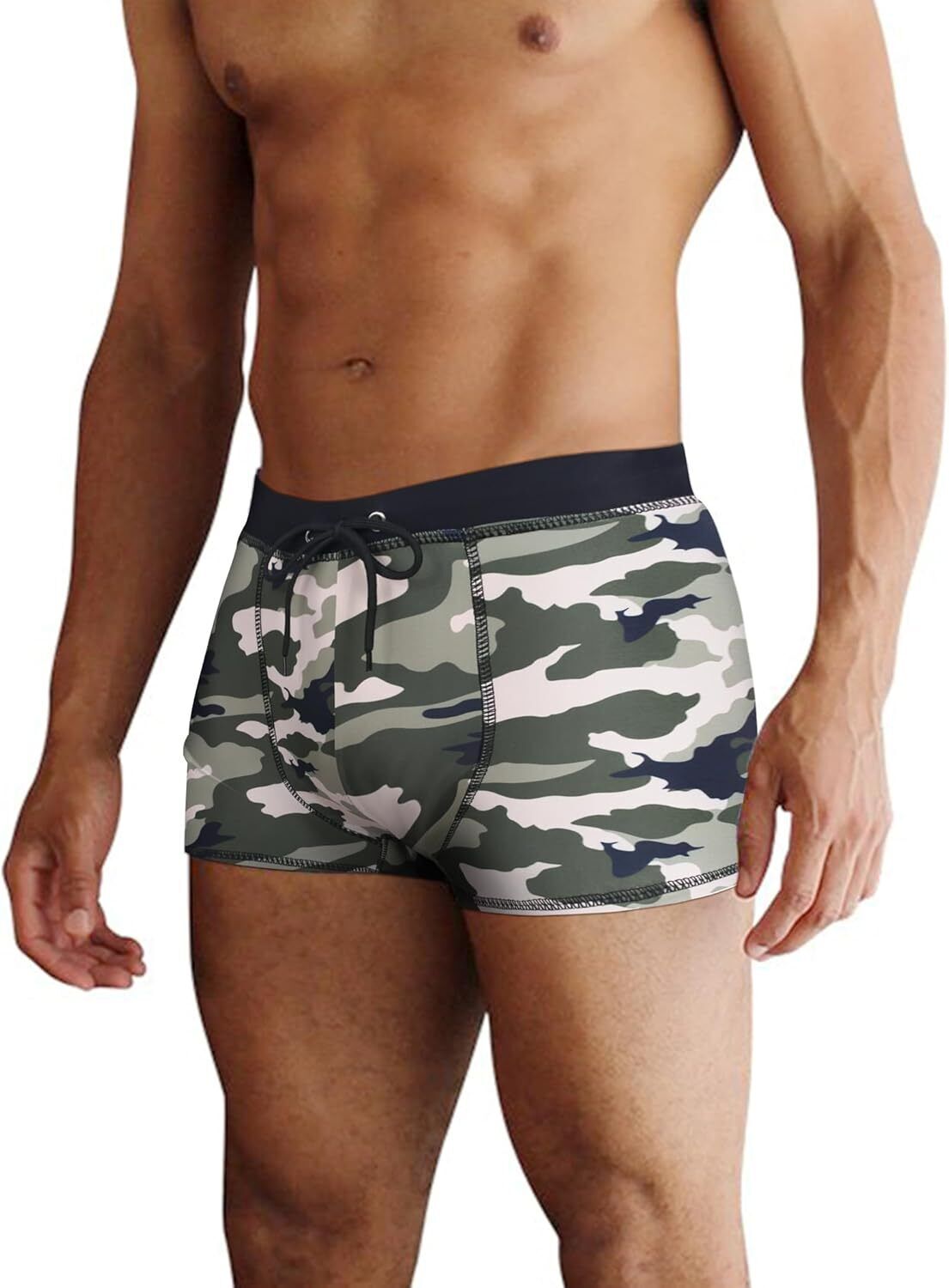 Men's Square Leg Swim Briefs, Printed Athletic Swimwear Bathing Suit, Swimming T - Picture 38 of 51