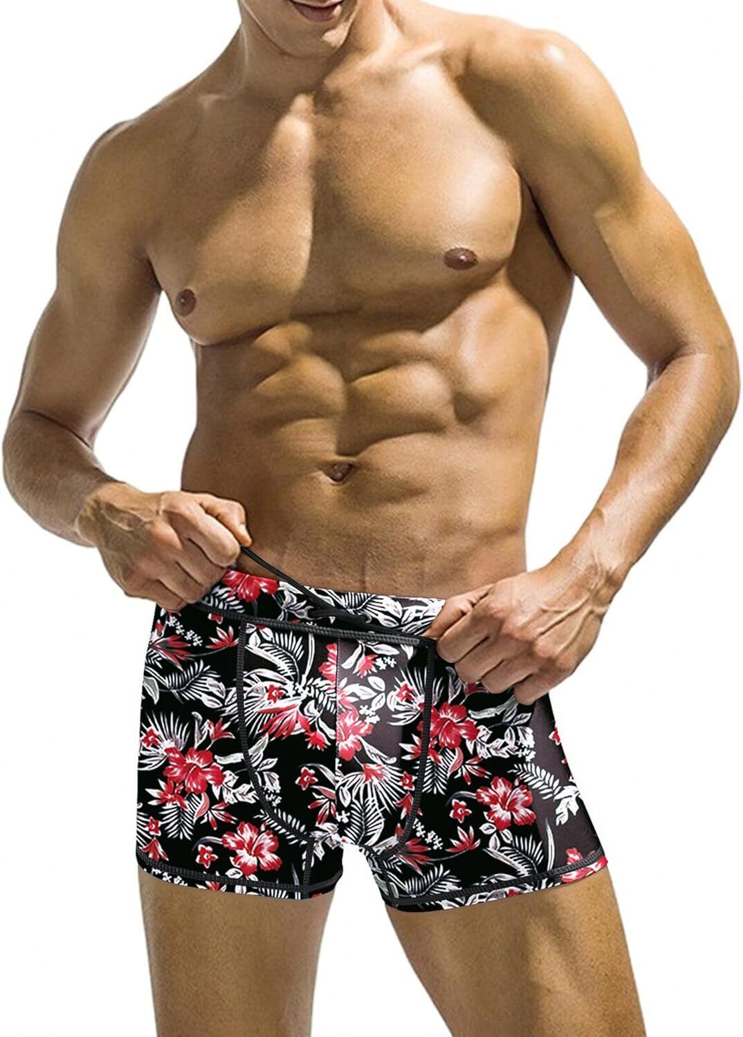 Men's Square Leg Swim Briefs, Printed Athletic Swimwear Bathing Suit, Swimming T - Picture 39 of 51