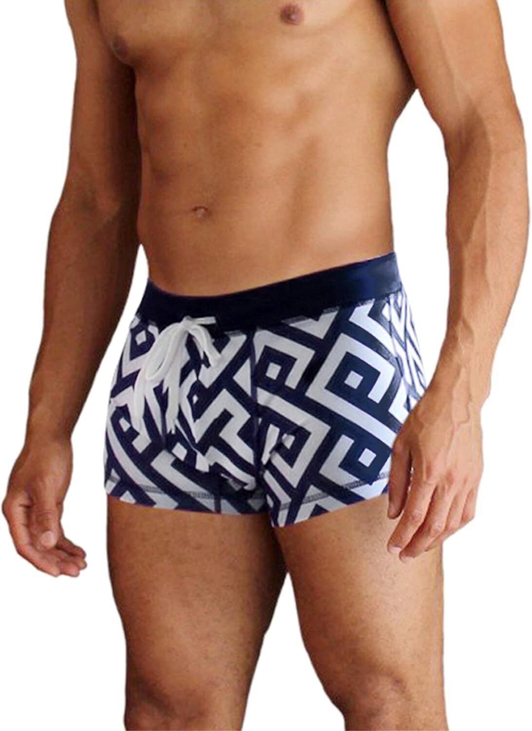 Men's Square Leg Swim Briefs, Printed Athletic Swimwear Bathing Suit, Swimming T - Picture 41 of 51