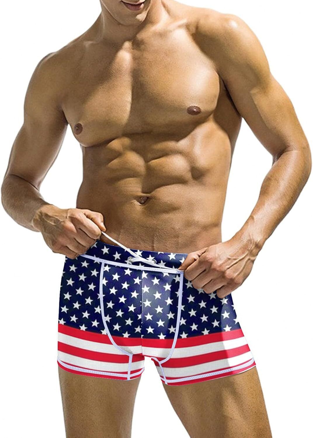 Men's Square Leg Swim Briefs, Printed Athletic Swimwear Bathing Suit, Swimming T - Picture 42 of 51
