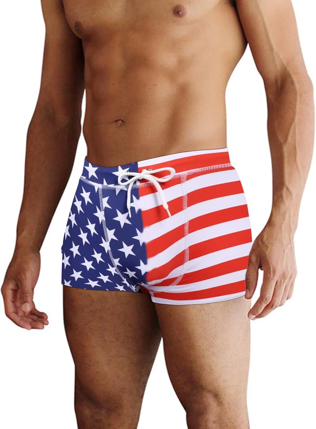 Men's Square Leg Swim Briefs, Printed Athletic Swimwear Bathing Suit, Swimming T - Picture 43 of 51