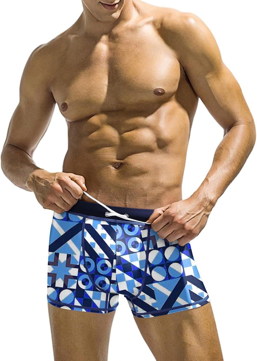 Men's Square Leg Swim Briefs, Printed Athletic Swimwear Bathing Suit, Swimming T - Picture 48 of 51