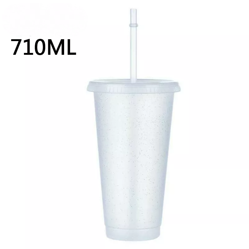 Drinking Cold Water Bottle Reusable Flash Powder Shiny Glitter Cup W/straw New