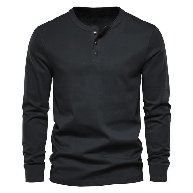 Mens Casual Long Sleeve T-Shirt Grandad Henley V Neck Button Solid Tee Shirt Top - Picture 17 of 22
