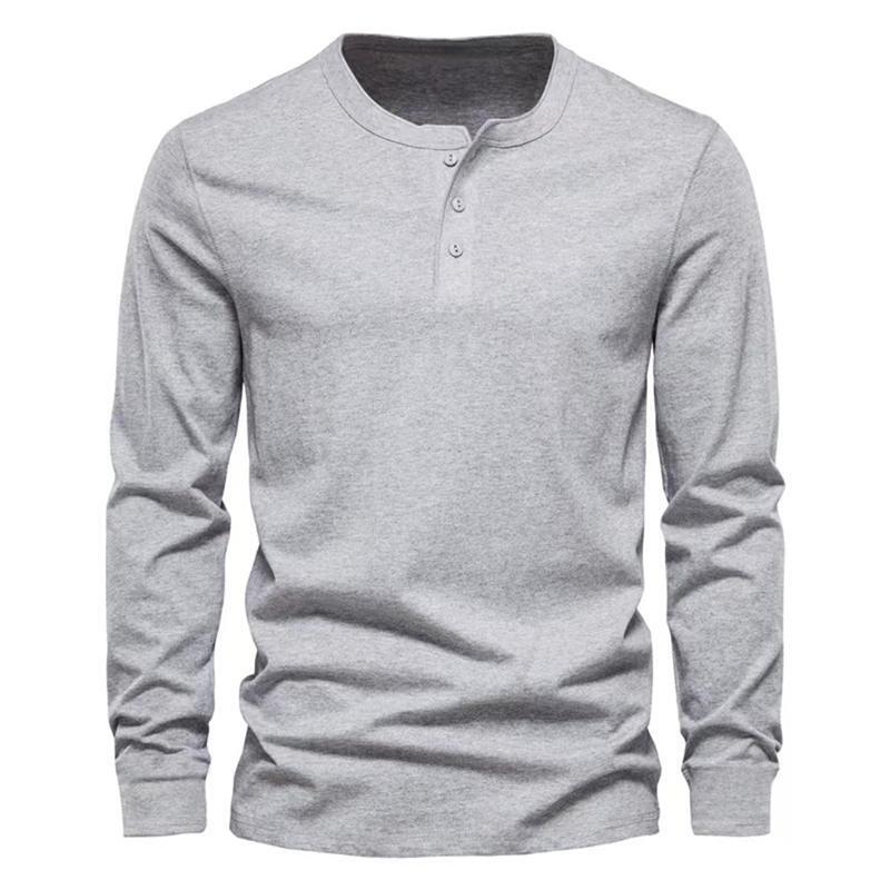 Mens Casual Long Sleeve T-Shirt Grandad Henley V Neck Button Solid Tee Shirt Top - Picture 18 of 22