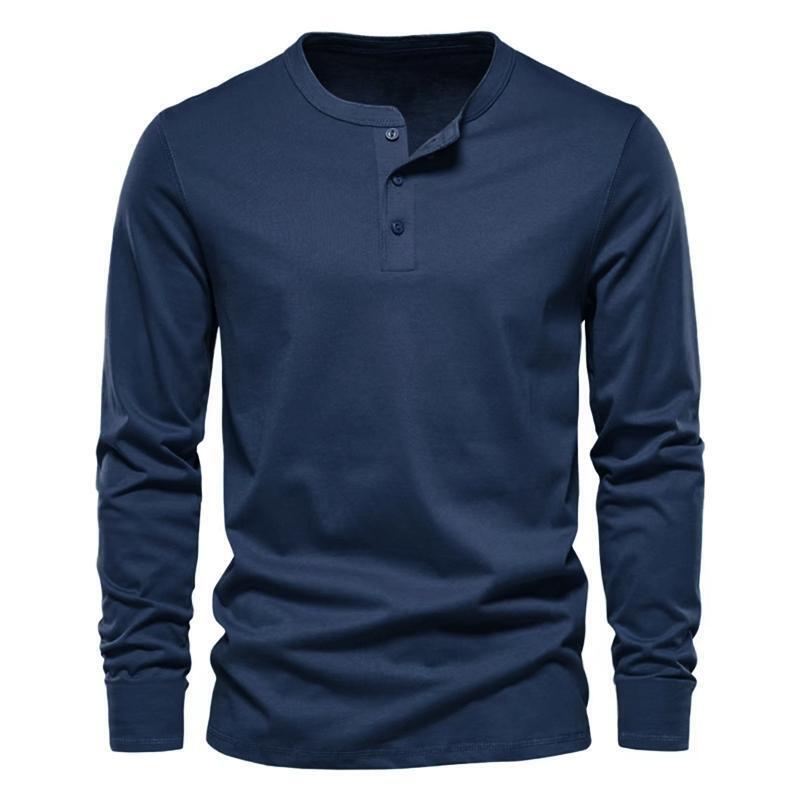 Mens Casual Long Sleeve T-Shirt Grandad Henley V Neck Button Solid Tee Shirt Top - Picture 22 of 22