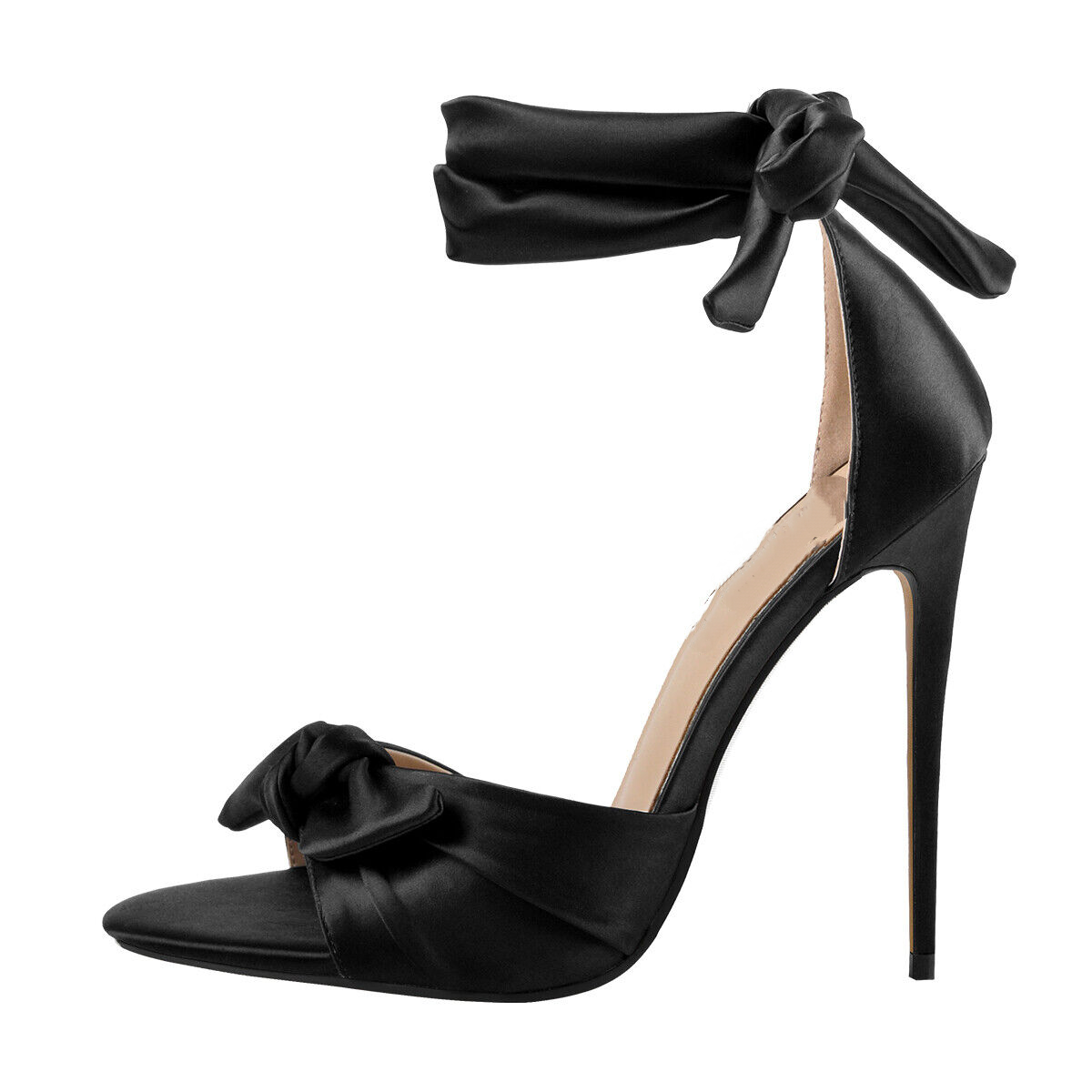 Women Ankle Strap Stilettos Heel Lace Up Bowknot Sandals Open Toe Shoes Party - Picture 9 of 17
