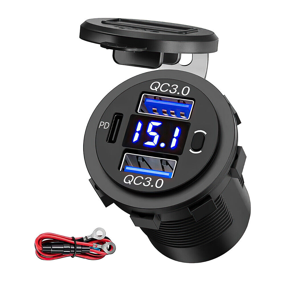 Fast Car Charger Dual USB QC 3.0 PD Type-C Power Outlet Socket Adapter 12V 24V