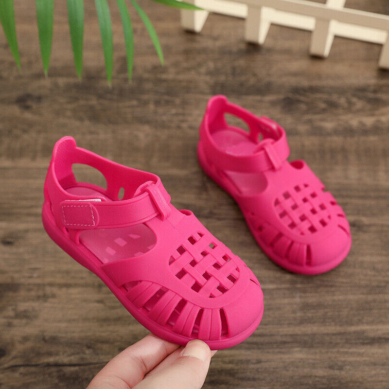 KIDS GIRLS BOYS SUMMER BEACH JELLY FLAT SANDALS CHILDRENS CLOSE TOE SHOES SIZE - Picture 25 of 40