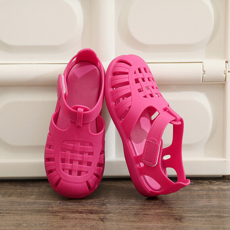 KIDS GIRLS BOYS SUMMER BEACH JELLY FLAT SANDALS CHILDRENS CLOSE TOE SHOES SIZE - Picture 26 of 40