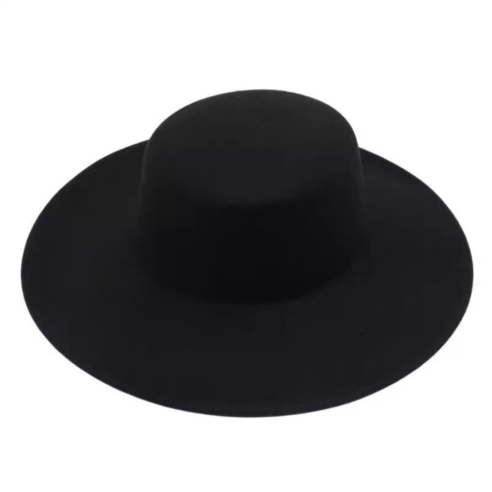 New Elegant Wide Brim Felt Hat Hepburn Style Flat-top Cap Women Flatcap  Women