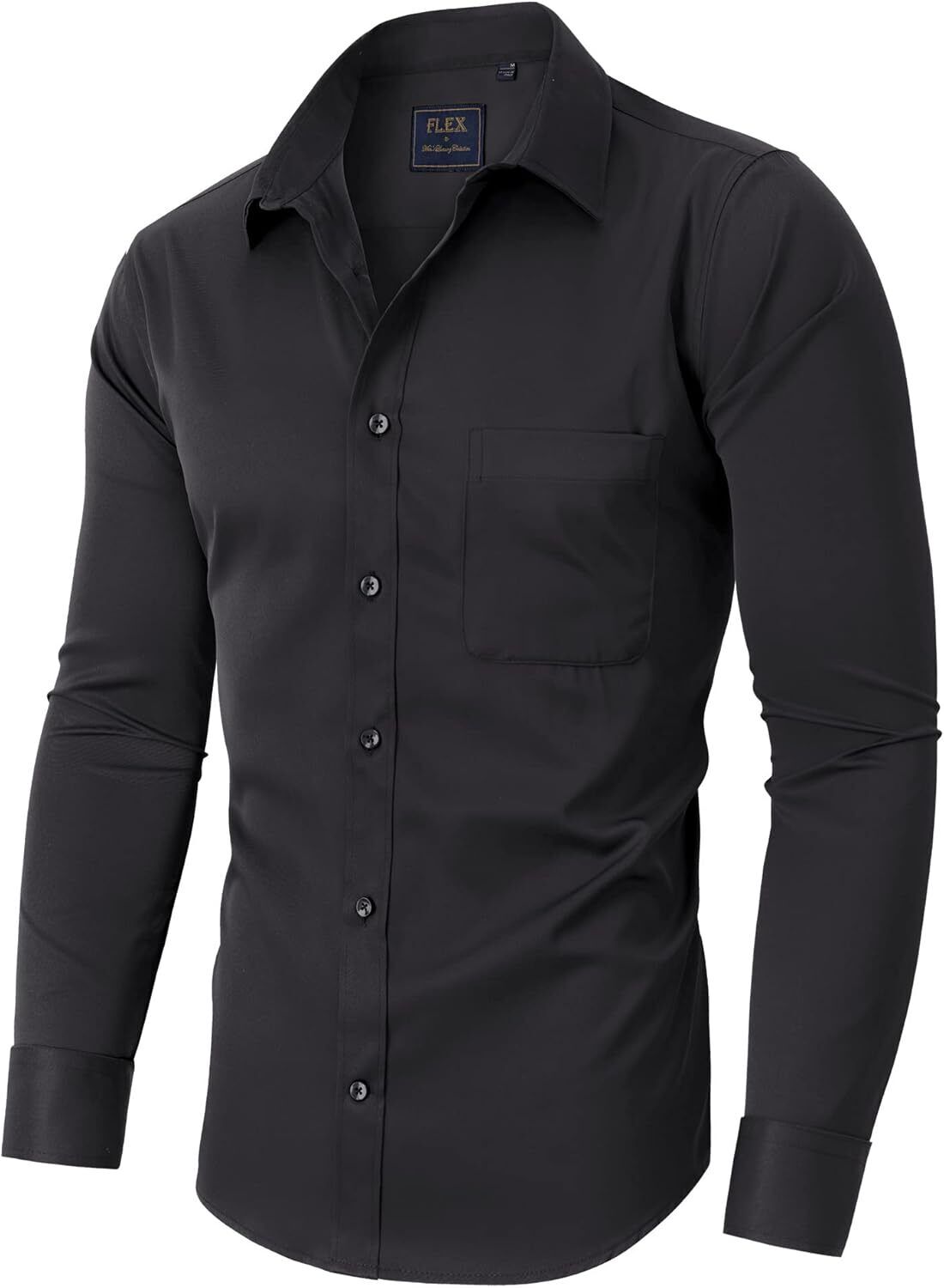 Mens Long Sleeve Dress Shirt Wrinkle-Free Stretch Formal Button-Down with Pocket - Picture 25 of 54