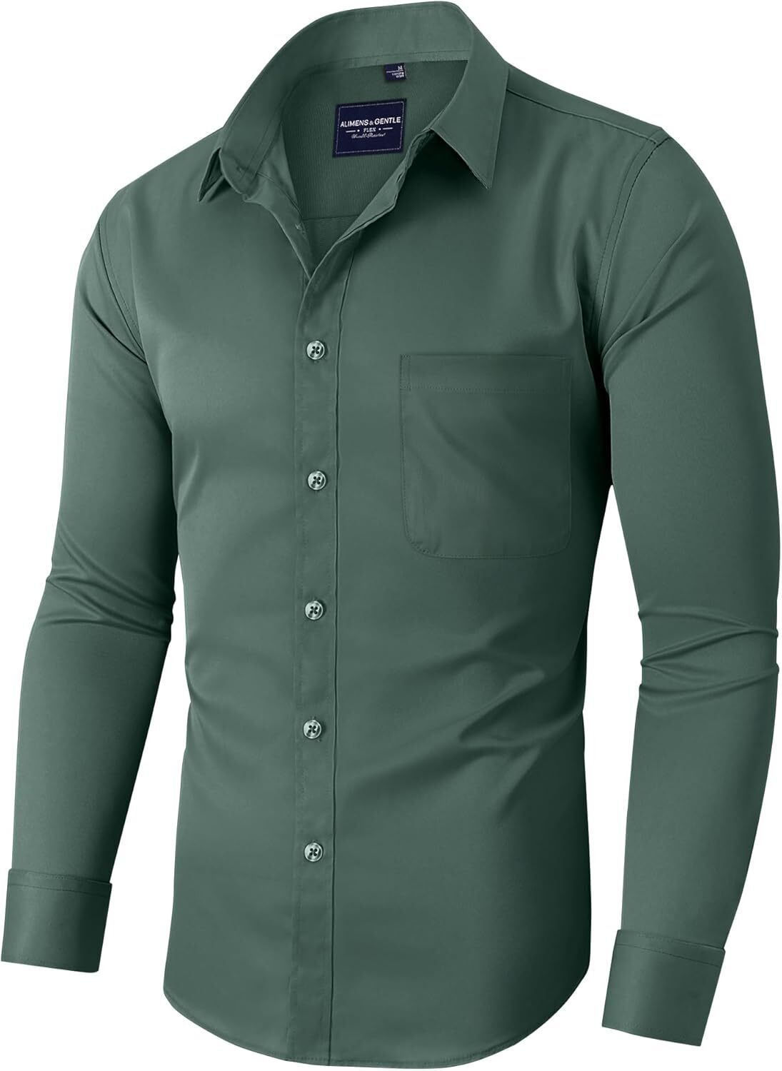 Mens Long Sleeve Dress Shirt Wrinkle-Free Stretch Formal Button-Down with Pocket - Picture 26 of 54
