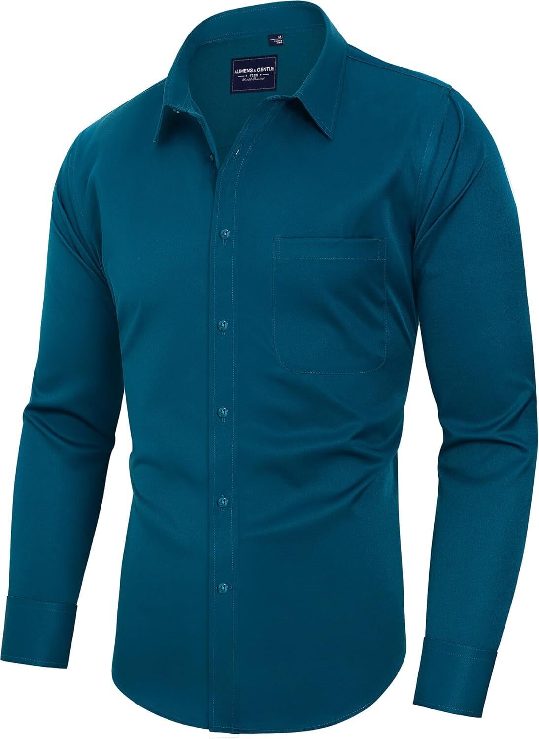 Mens Long Sleeve Dress Shirt Wrinkle-Free Stretch Formal Button-Down with Pocket - Picture 27 of 54