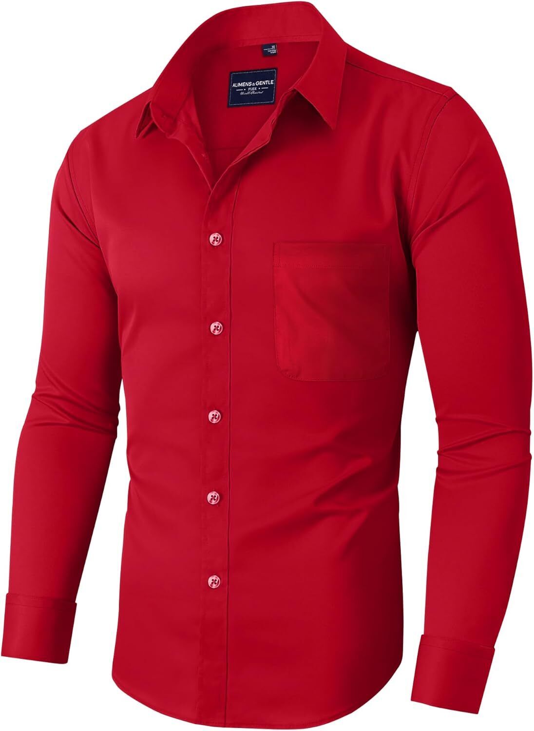 Mens Long Sleeve Dress Shirt Wrinkle-Free Stretch Formal Button-Down with Pocket - Picture 28 of 54