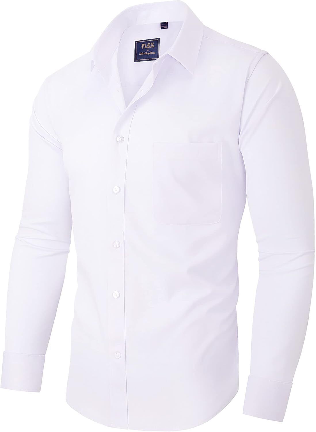 Mens Long Sleeve Dress Shirt Wrinkle-Free Stretch Formal Button-Down with Pocket - Picture 29 of 54