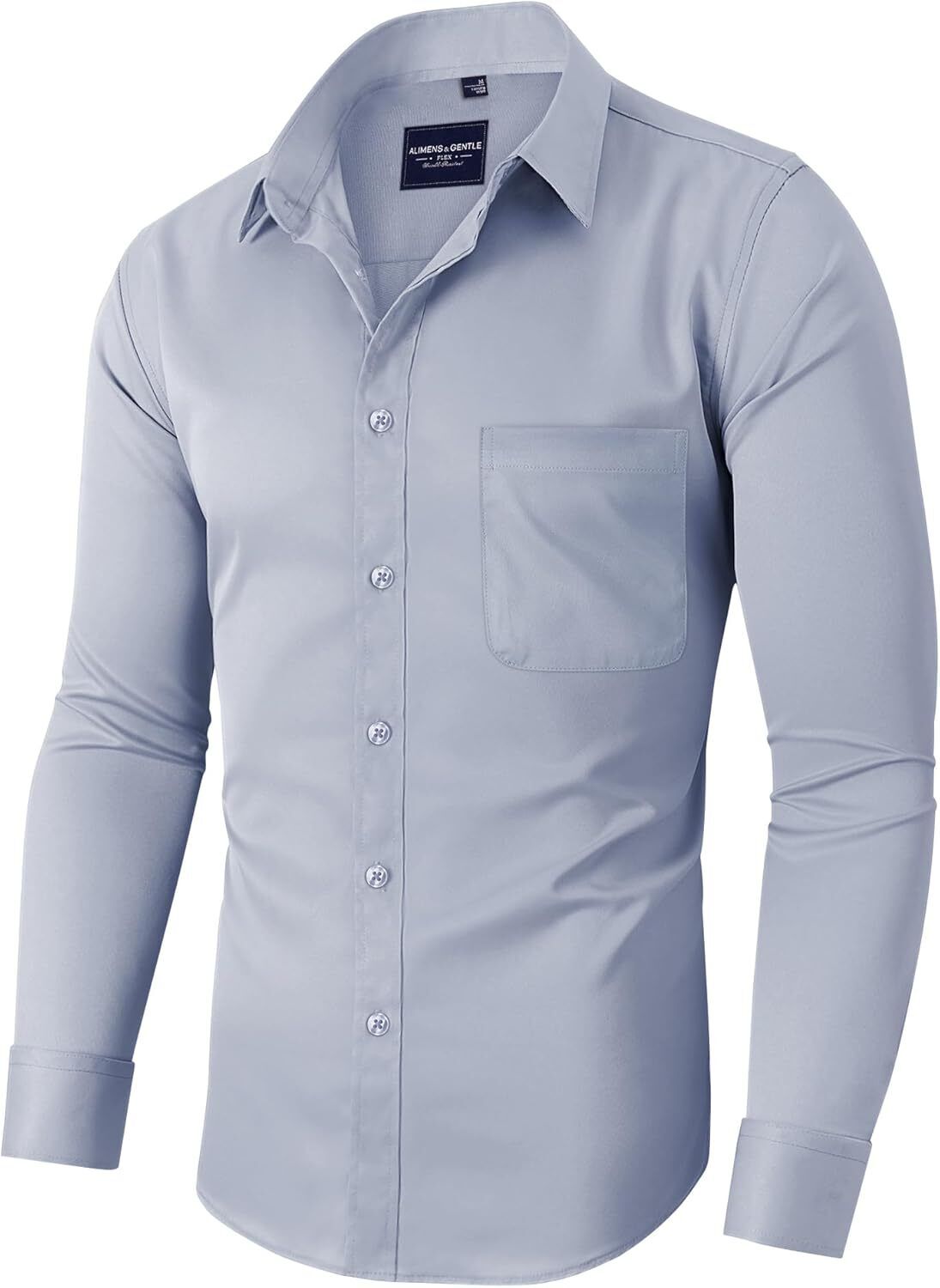 Mens Long Sleeve Dress Shirt Wrinkle-Free Stretch Formal Button-Down with Pocket - Picture 30 of 54