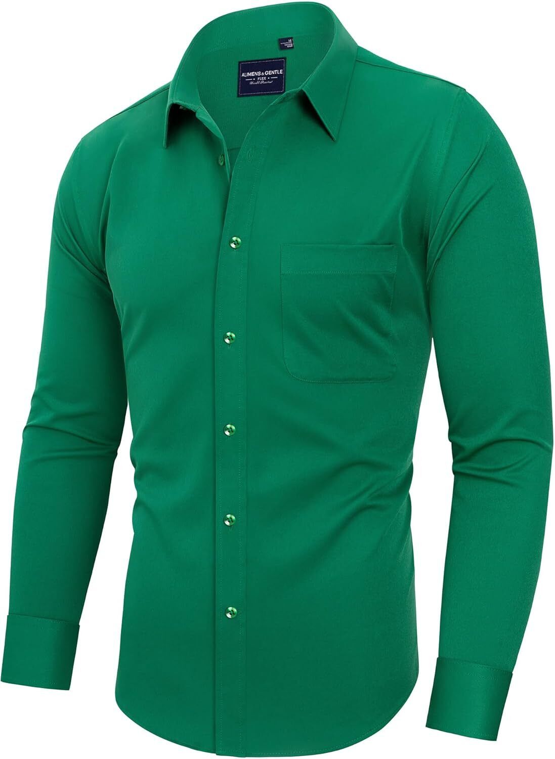 Mens Long Sleeve Dress Shirt Wrinkle-Free Stretch Formal Button-Down with Pocket - Picture 31 of 54