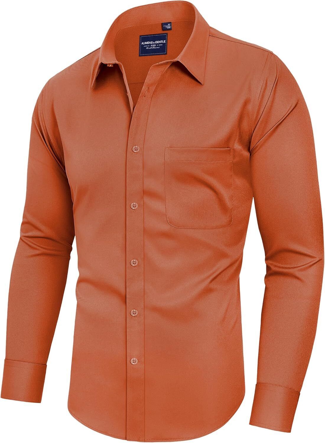 Mens Long Sleeve Dress Shirt Wrinkle-Free Stretch Formal Button-Down with Pocket - Picture 32 of 54