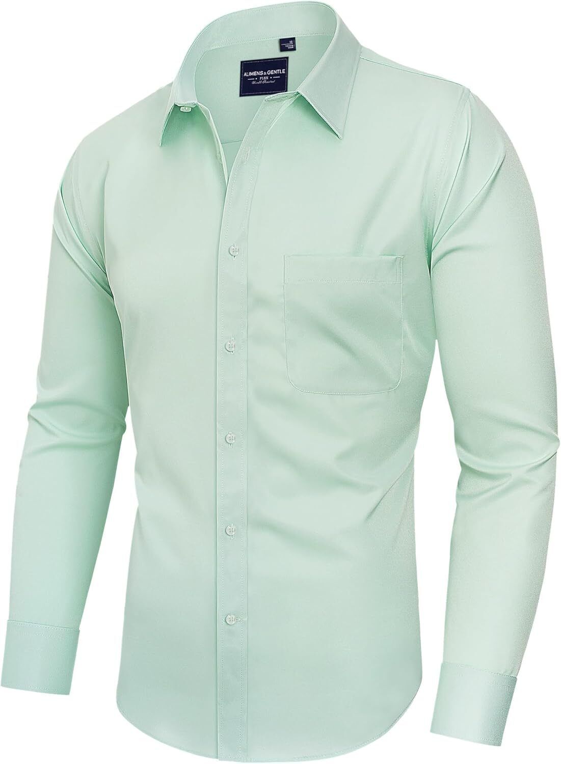 Mens Long Sleeve Dress Shirt Wrinkle-Free Stretch Formal Button-Down with Pocket - Picture 34 of 54