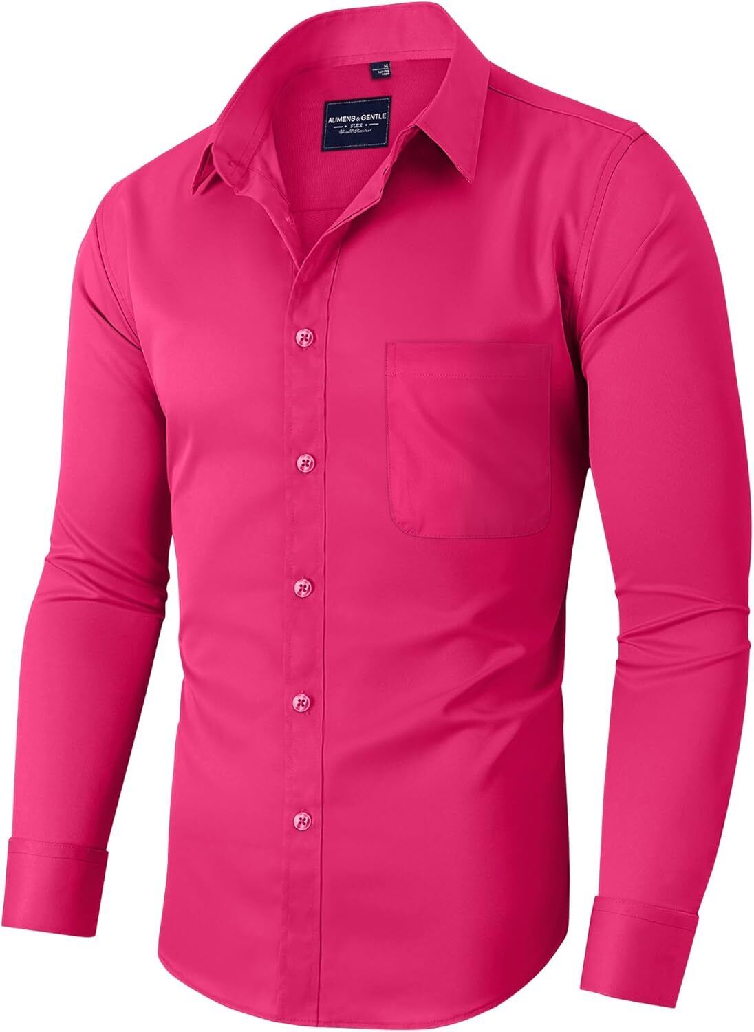 Mens Long Sleeve Dress Shirt Wrinkle-Free Stretch Formal Button-Down with Pocket - Picture 35 of 54