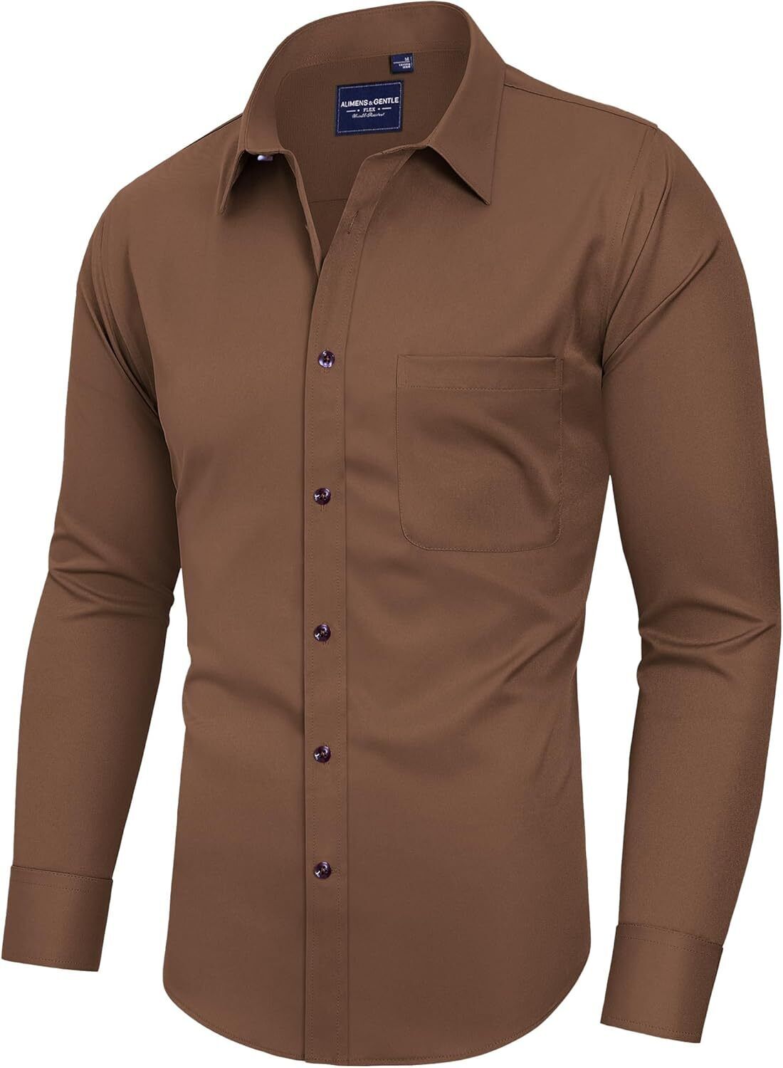 Mens Long Sleeve Dress Shirt Wrinkle-Free Stretch Formal Button-Down with Pocket - Picture 36 of 54