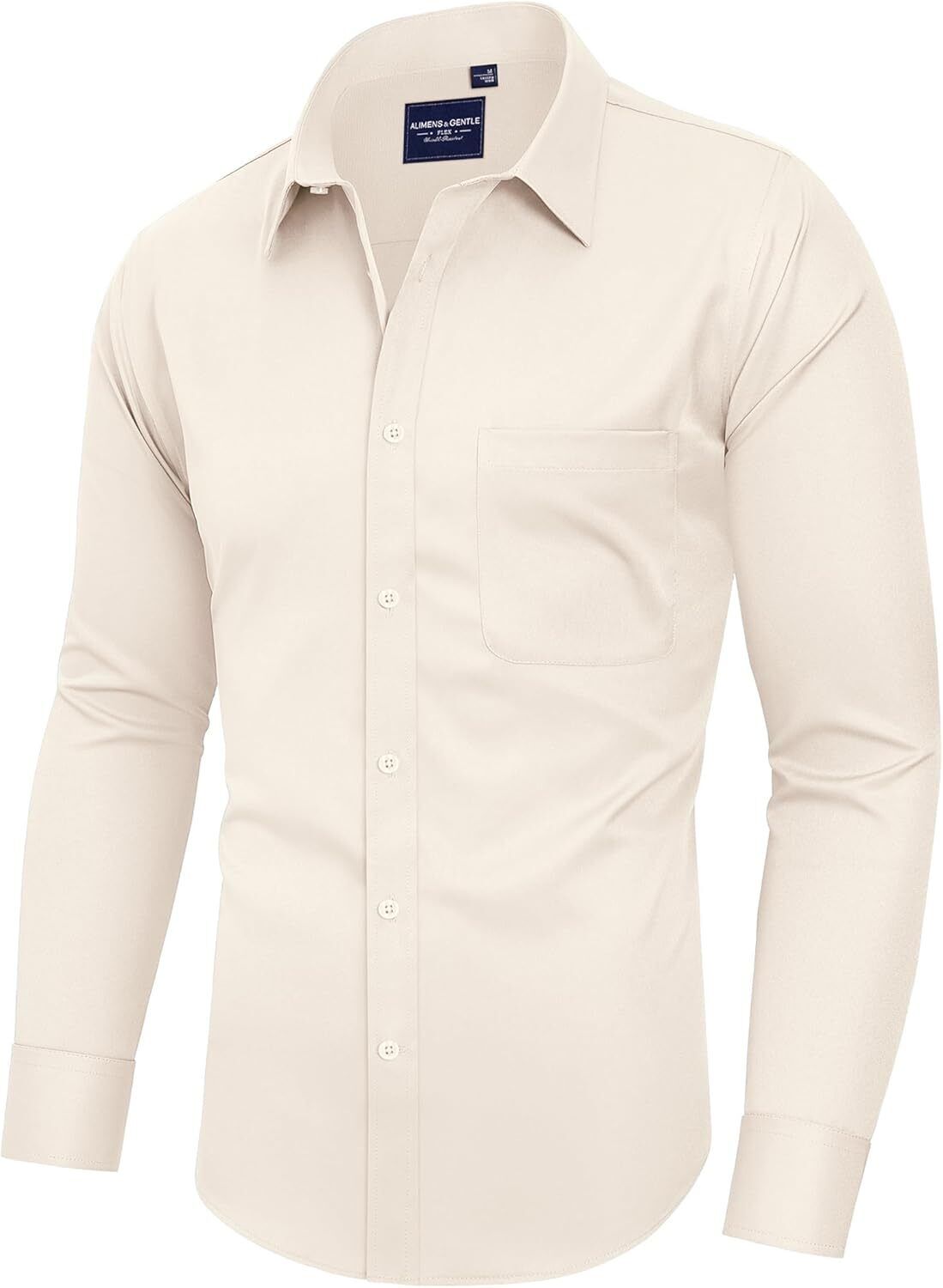 Mens Long Sleeve Dress Shirt Wrinkle-Free Stretch Formal Button-Down with Pocket - Picture 38 of 54