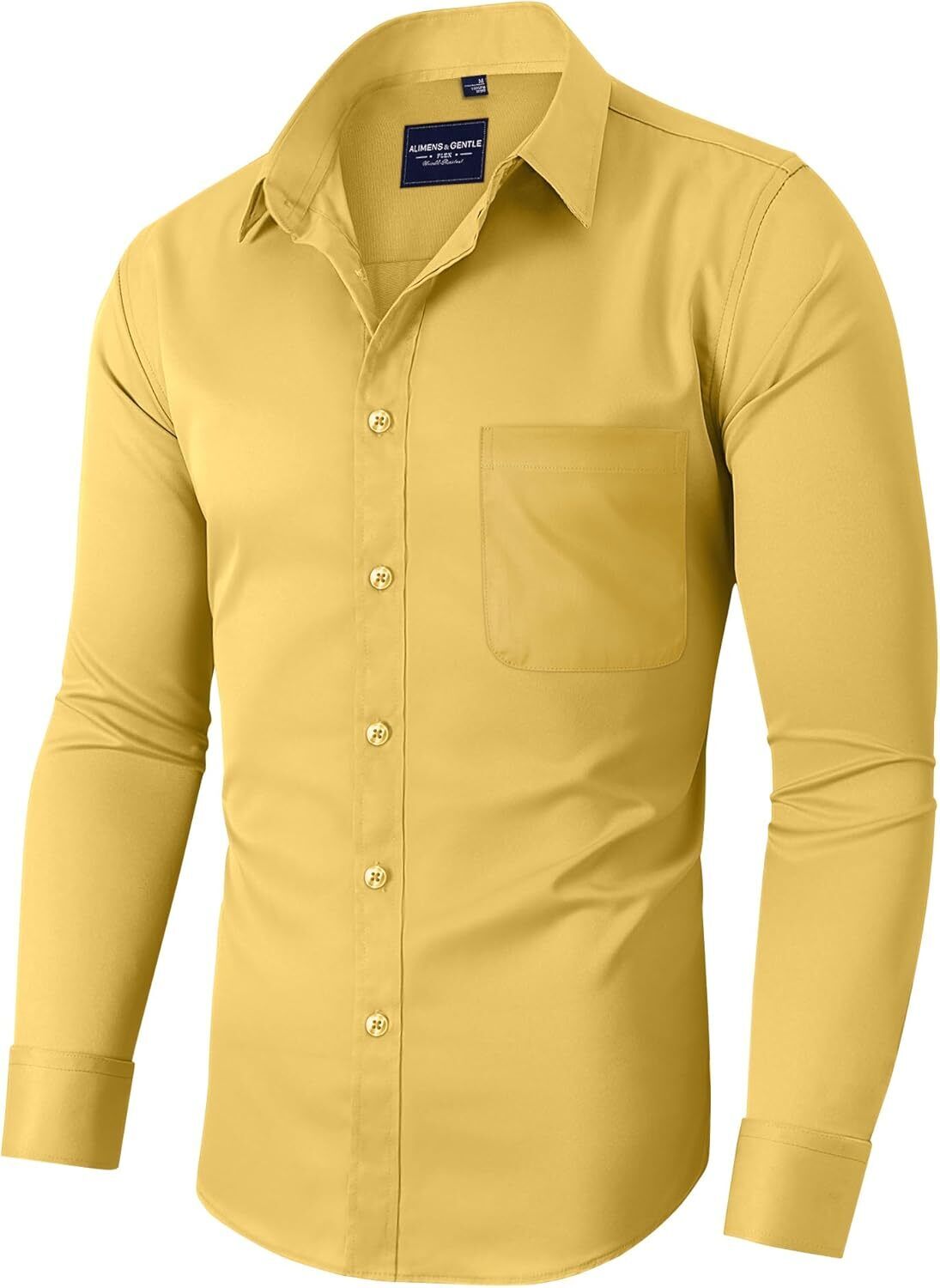 Mens Long Sleeve Dress Shirt Wrinkle-Free Stretch Formal Button-Down with Pocket - Picture 39 of 54