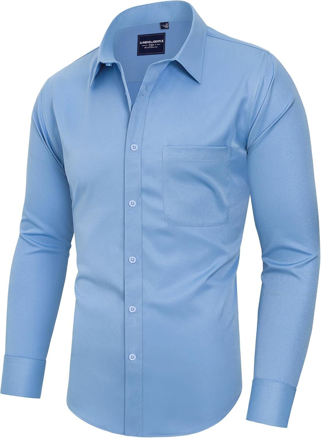 Mens Long Sleeve Dress Shirt Wrinkle-Free Stretch Formal Button-Down with Pocket - Picture 40 of 54