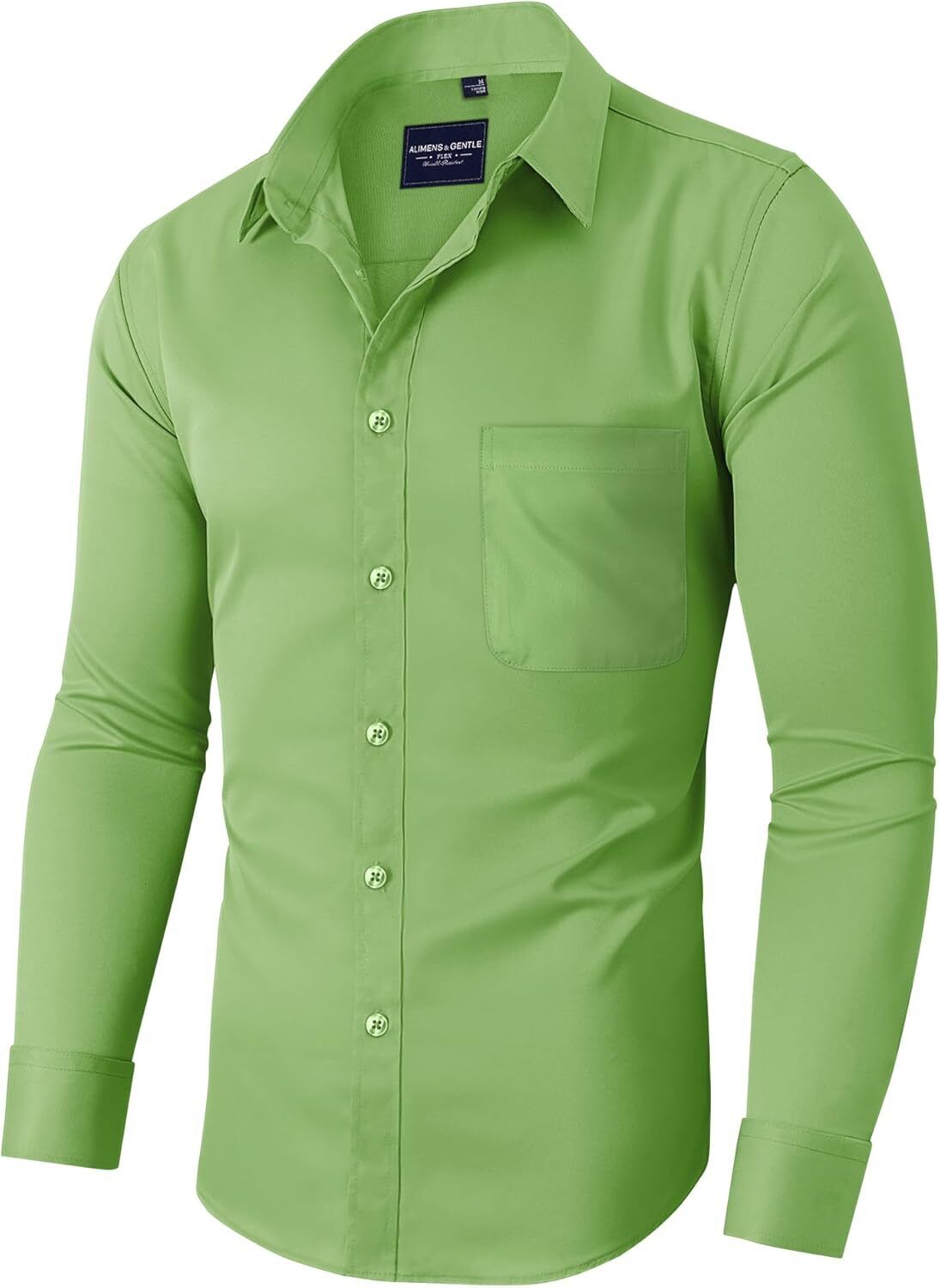 Mens Long Sleeve Dress Shirt Wrinkle-Free Stretch Formal Button-Down with Pocket - Picture 41 of 54