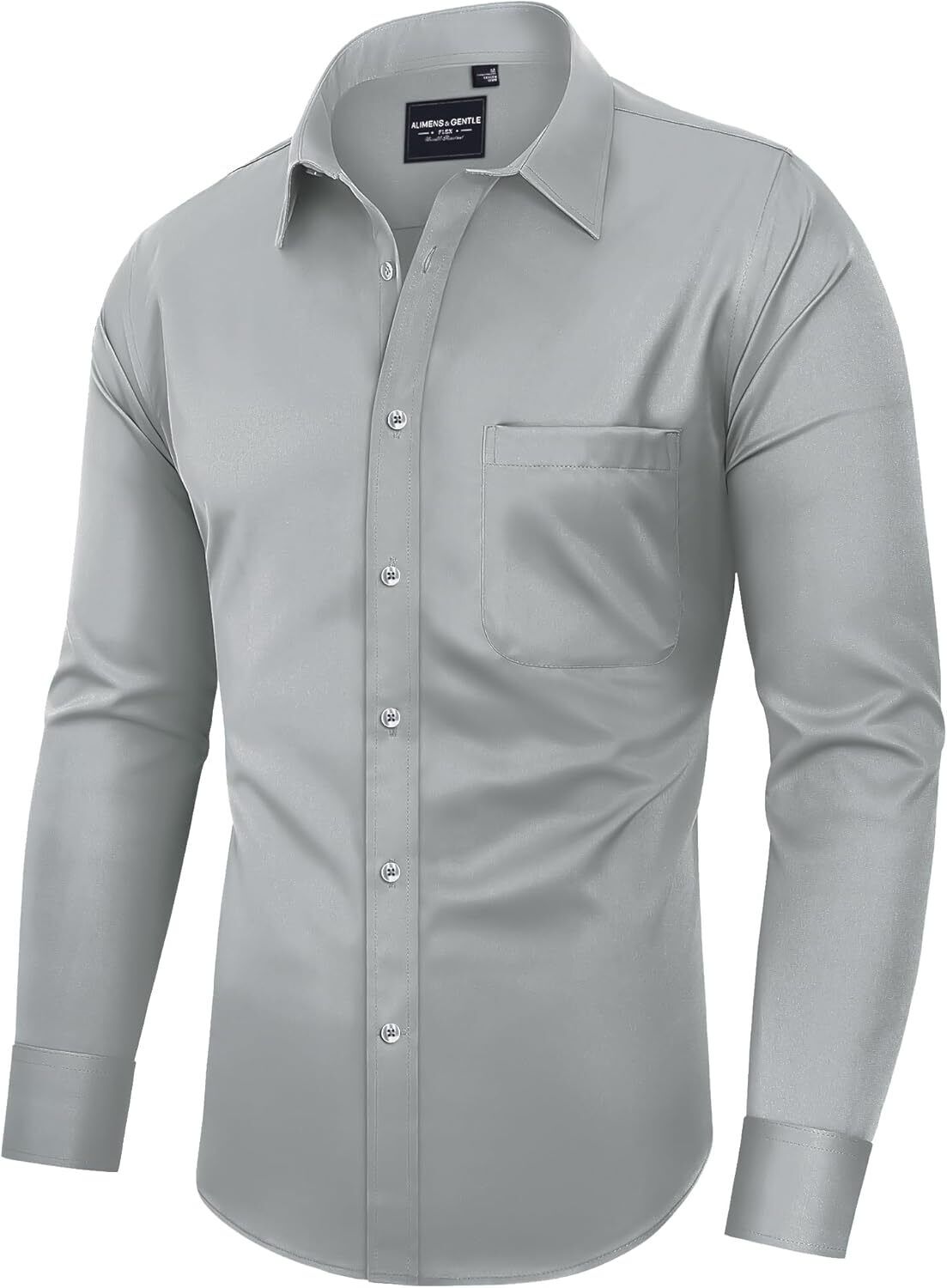 Mens Long Sleeve Dress Shirt Wrinkle-Free Stretch Formal Button-Down with Pocket - Picture 43 of 54