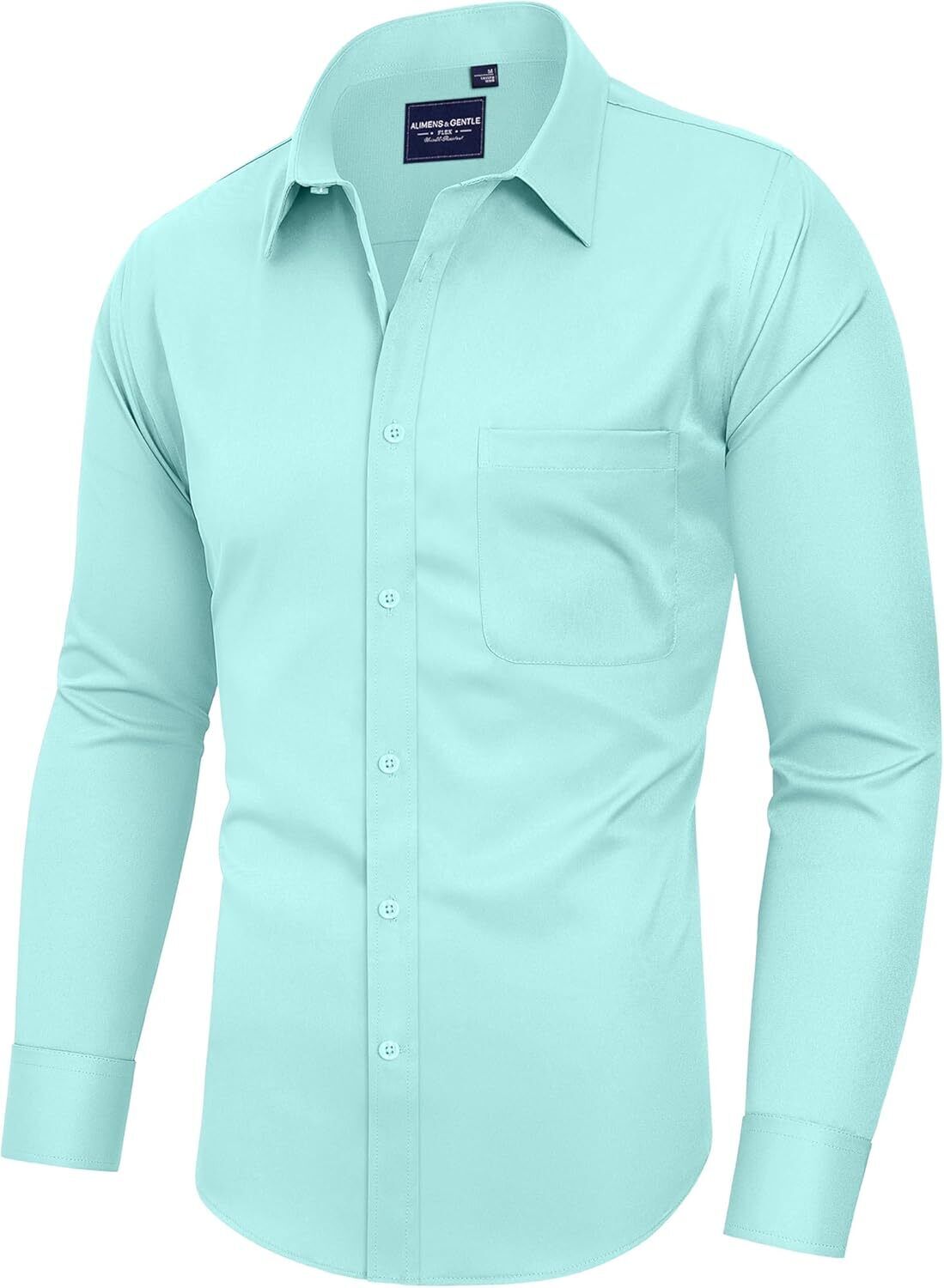 Mens Long Sleeve Dress Shirt Wrinkle-Free Stretch Formal Button-Down with Pocket - Picture 44 of 54